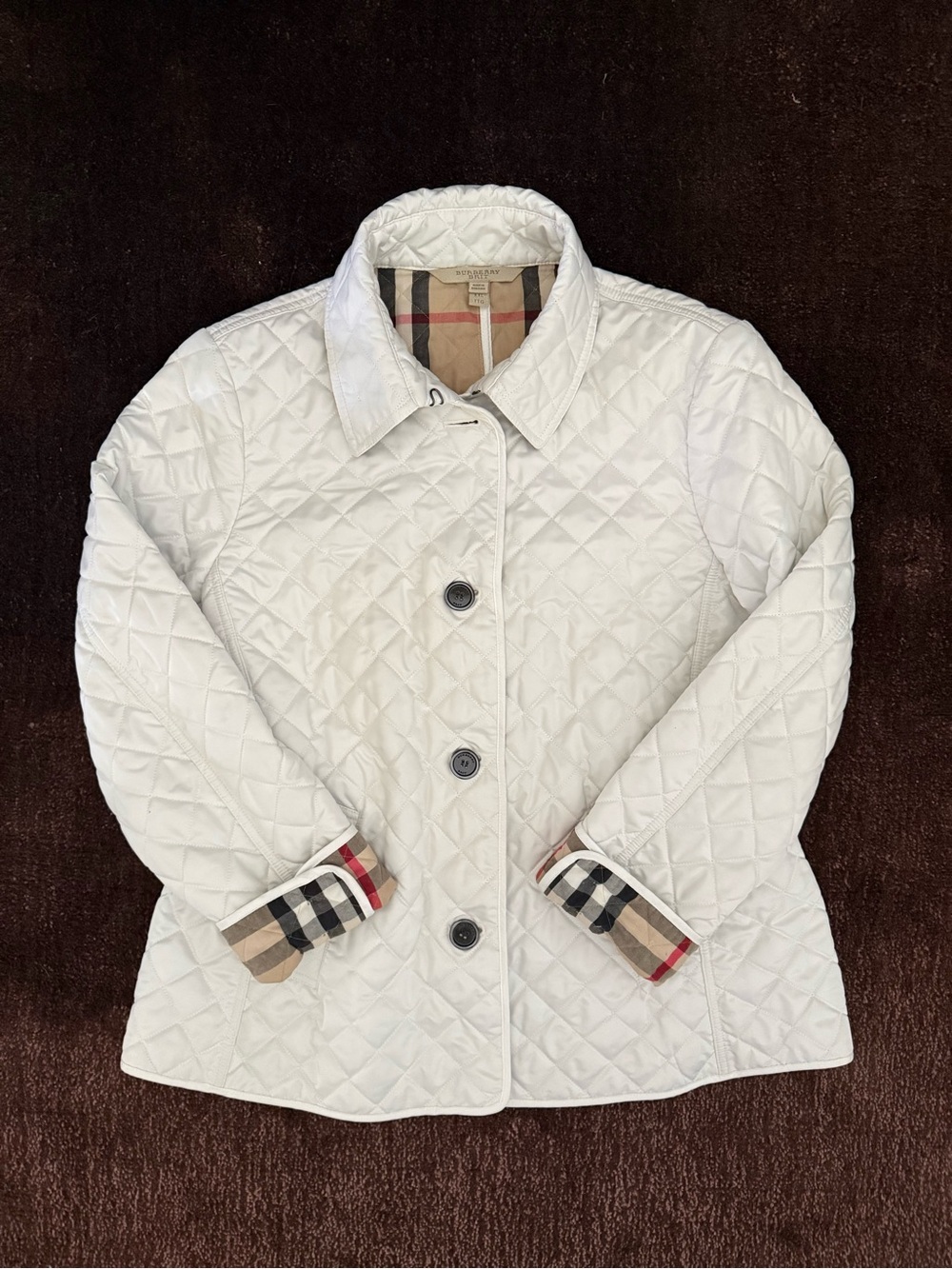 BURBERRY BRIT Chalk White Quilted Signature Nova Check Jacket Coat XXL $980